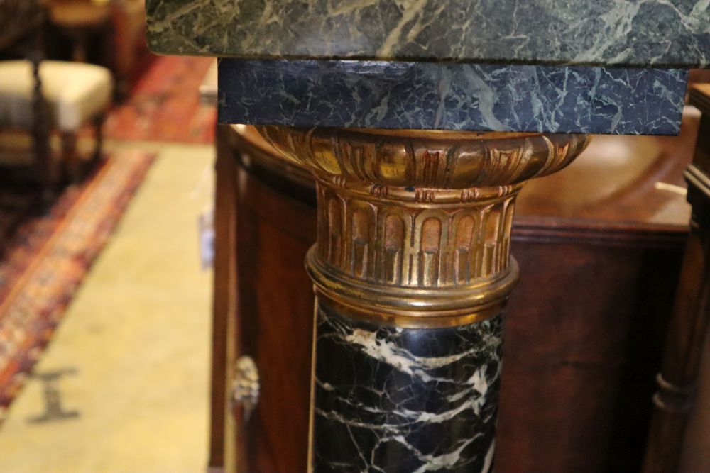 An early 20th century gilt metal mounted marble pedestal, height 107cm
